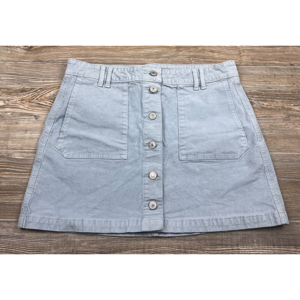 American Eagle Corduroy Mini Skirt Button Super Stretch Size 12 Light‎ Baby Blue